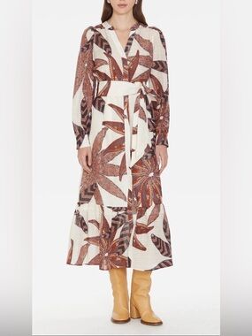 Marie Oliver Hannon Printed Maxi Shirt Dress in  "Anise Lattice" print size 12